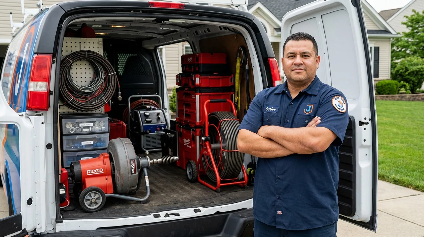 Professional drain cleaning equipment and Johns Plumbing LLC plumber in Selma