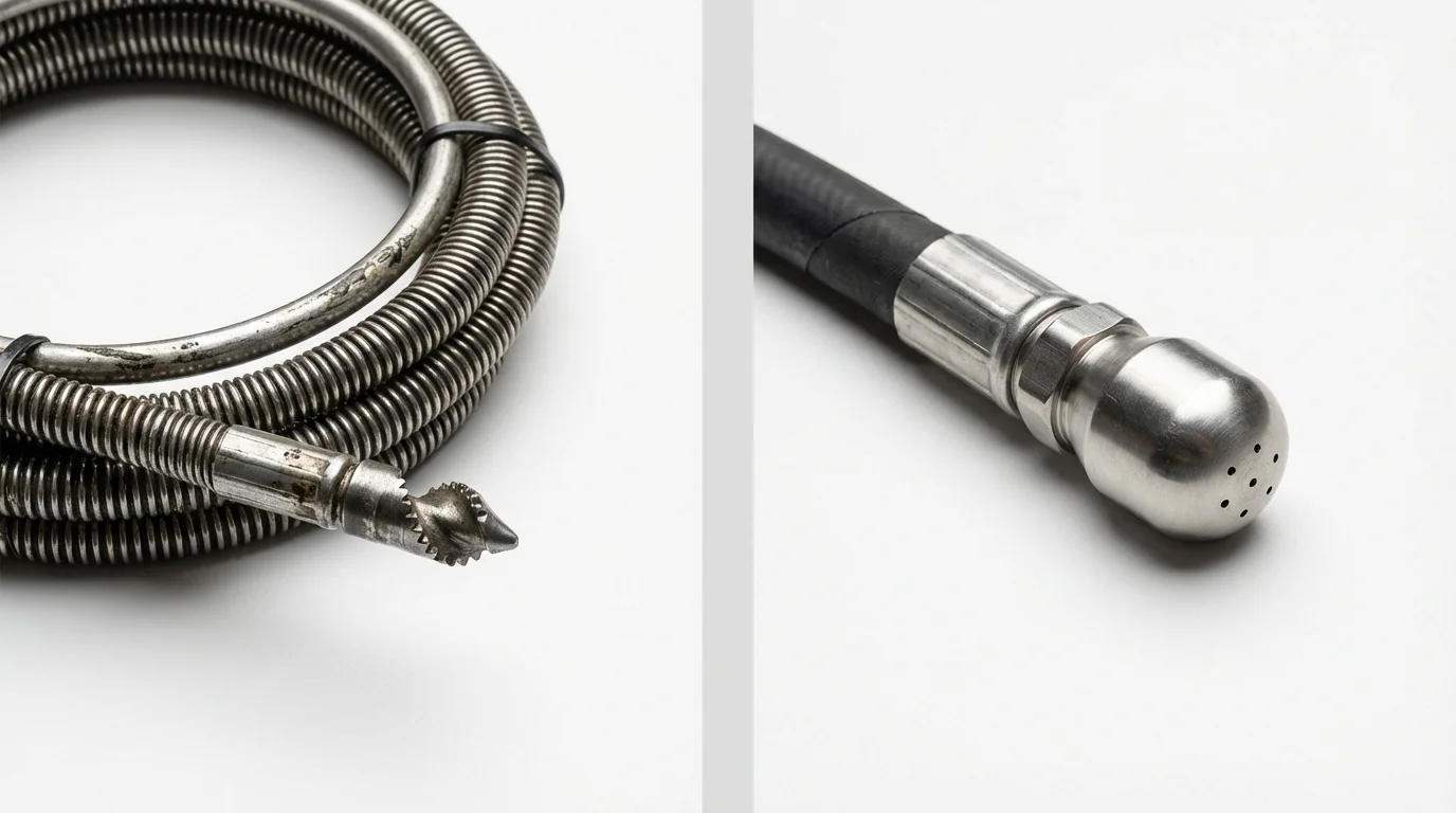 Drain snake cable and hydro jetting nozzle used for drain cleaning in Selma, AL