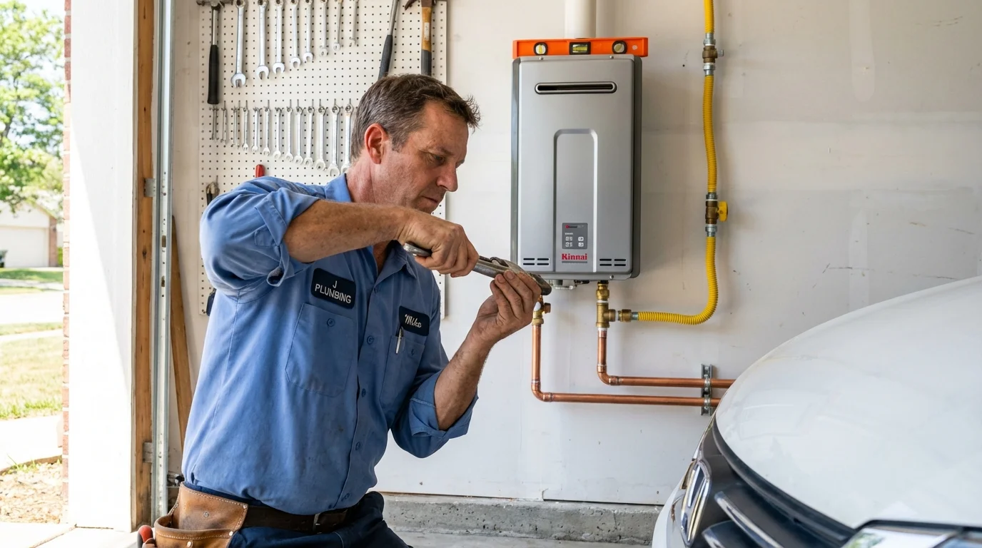 Tankless water heater installation by a Johns Plumbing LLC plumber in Selma